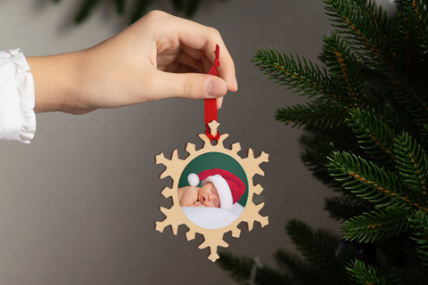 Houten sneeuwvlok met foto